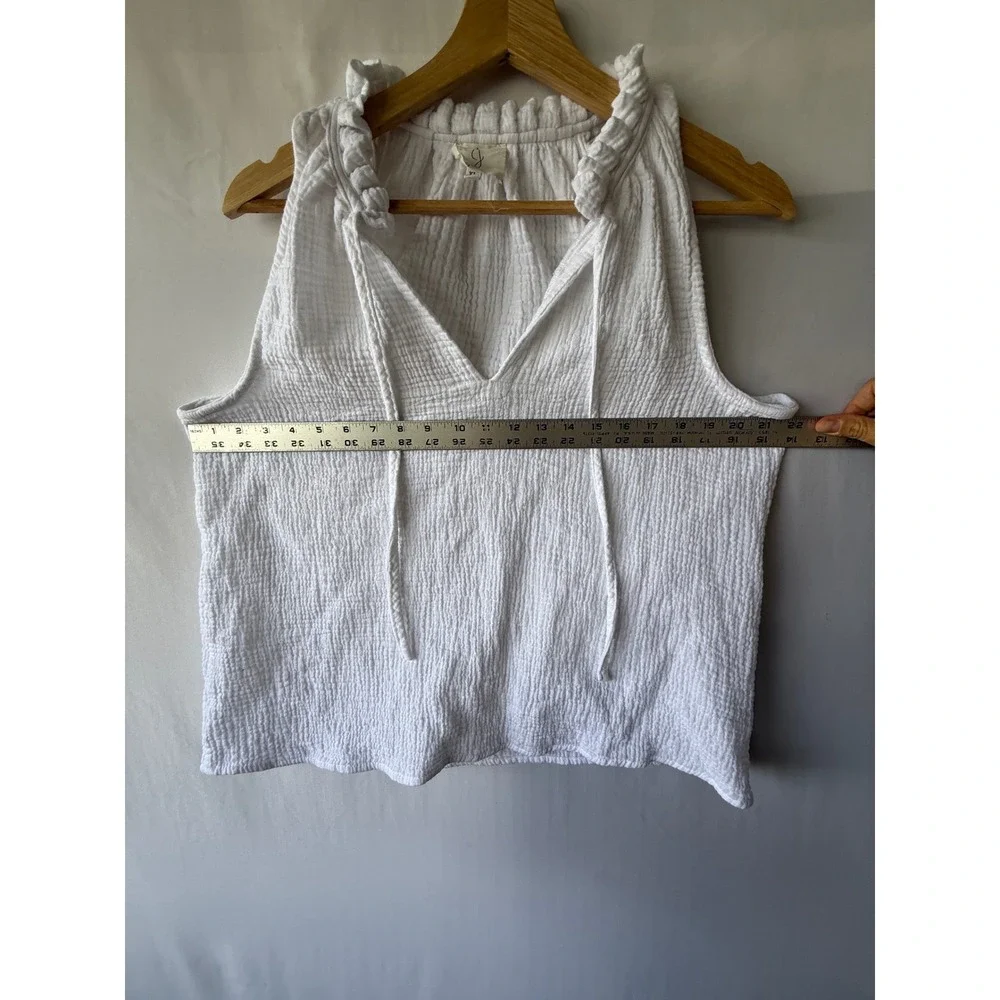 Joie White Cotton Double Gauze Ruffle Tie Neck Sleeveless Blouse XL - Picture 5 of 6